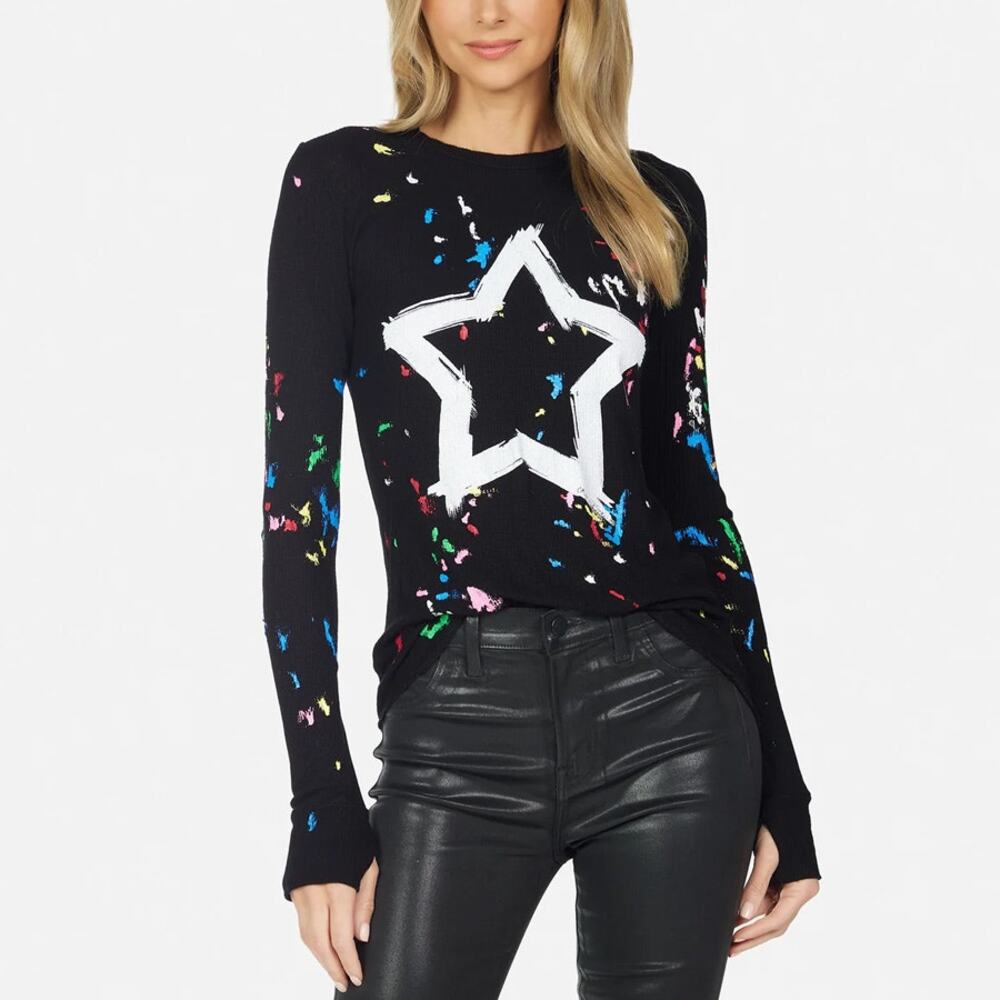 Lauren Moshi Mckinley Airbrush Star Top in Black Size S